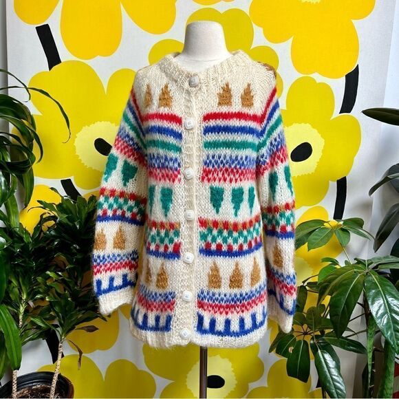 Insanely Cool Rainbow Vintage Italian Wool Knit Cardigan Sweater - Picture 1 of 13